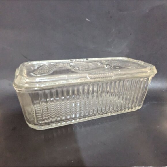 Federal Glass Rectangular Butter Dish With Lid Vintage Ribbed Clear Patterned Gl - Picture 2 of 9